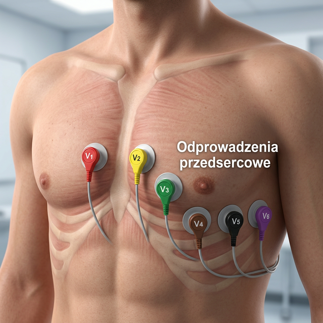 Widok układu elektrod na ciele pacjenta